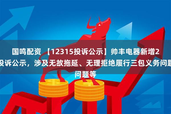 国鸣配资 【12315投诉公示】帅丰电器新增2件投诉公示，涉及无故拖延、无理拒绝履行三包义务问题等